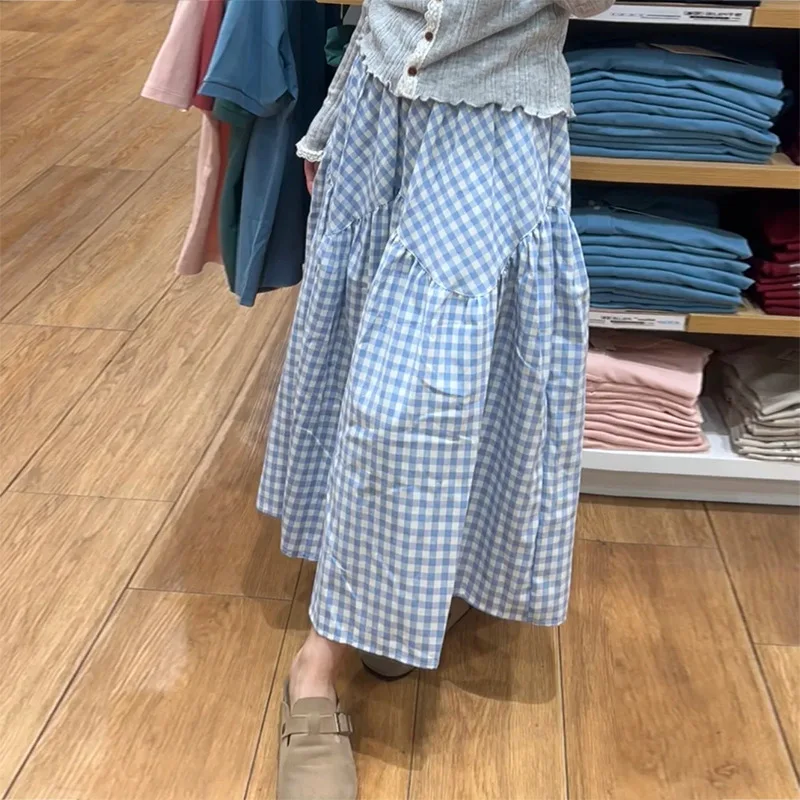 Gingham Tiered Maxi Skirt for Women, Casual Plaid A-Line Flowy Long Skirt for Daily Wear