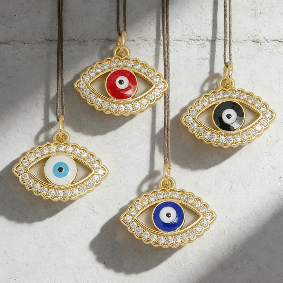 

4Pcs Pendants Brass Zirconia Enamel Colorful Evil Eye Hollow Charms for DIY Jewelry Necklace Bracelet Accessories Wholesale