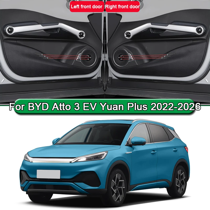 

Дверь автомобиля, анти-ударная накладка из углеродного волокна, текстура кожи, защита от грязи, защитная наклейка, аксессуар для BYD Atto 3 EV Yuan Plus 2022-2026