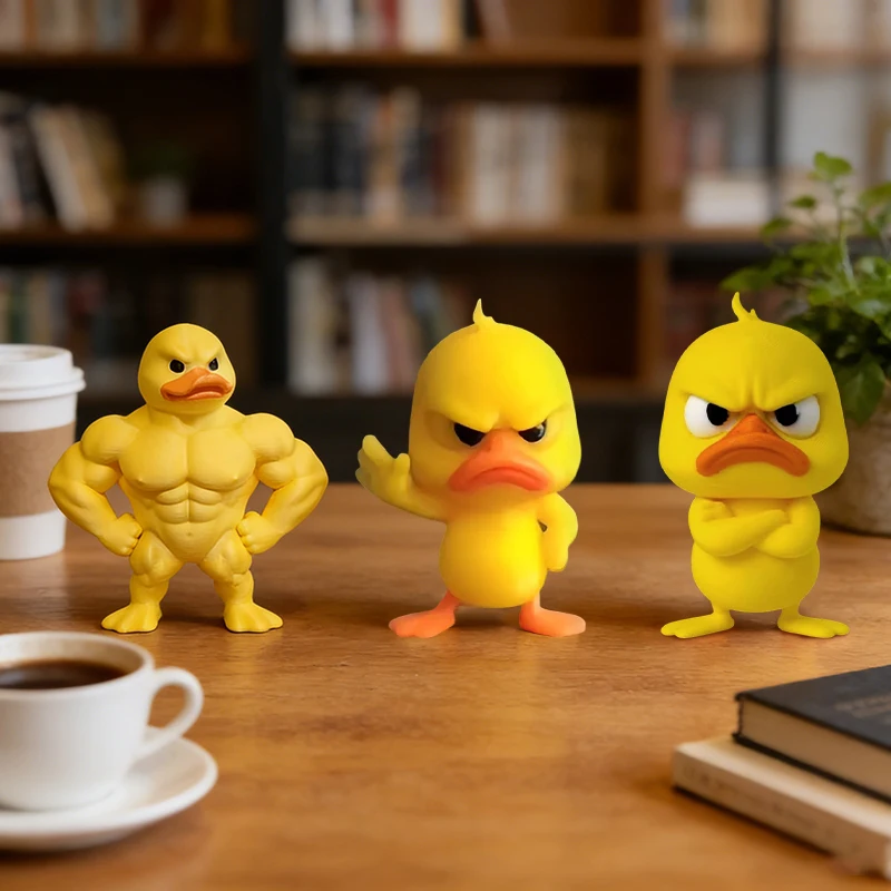 1/3pcs Angry Yellow Duck Statue with Rejecting Gesture 3D Printed Muscle Duck Figurine Funny Mini Miniatures for Desk Car Decor