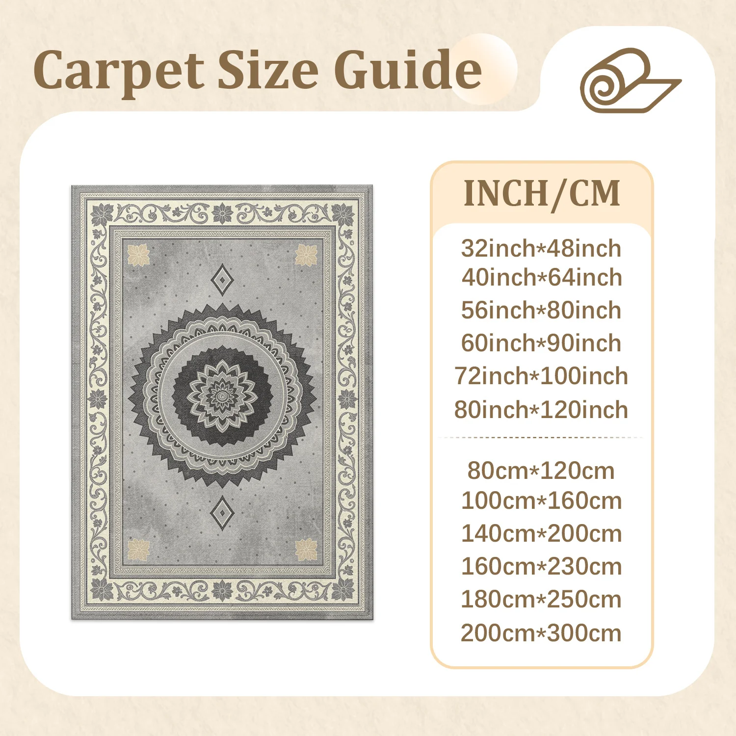 Vintage Mandala Floral Pattern Area Rug Soft Velvet Machine Washable Ideal for Living Room, Bedroom, Dining Room, Entryway Perfect for Halloween, Thanksgiving, Christmas, New Year, Black Friday, Cyber Monday Home Decor