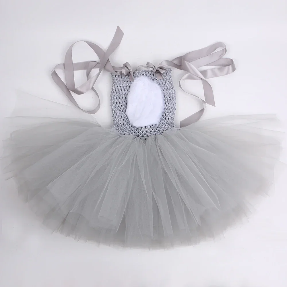 Grey Bunny Costume Kids Easter Cute Rabbit Tutu Dress Outfit Toddler Girls Halloween Holiday Birthday Party Tulle Princess Dress