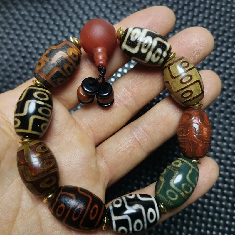Retro Nine-eyed Dzi Bead Agate Bracelet, Duobao Weathered Bracelet, The Same Famous Style