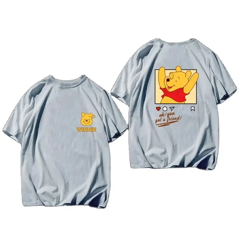 New Cartoon Winnie T-Shirt Men's and Women's Disney Winnie The Pooh Couple Cotton T Shirt Sports Fashion Short Sleeve Tops Tees