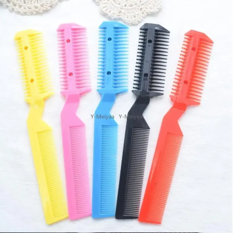 1 Stück zufällige Farbe Haarrasiererkamm mit 2 abnehmbaren Klingen Haarschneiden Ausdünnung Shaper Haarschnitt Pflege Haarschneider T0341