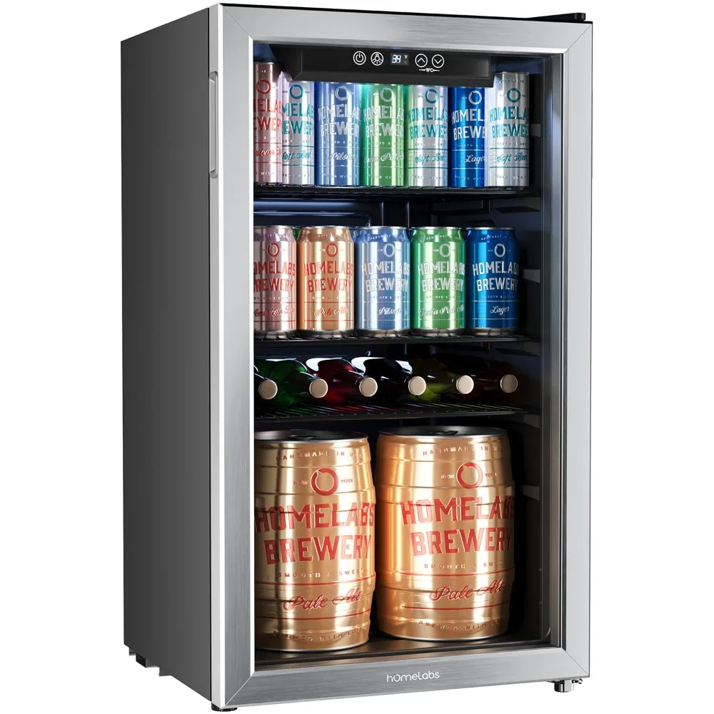 Beverage Refrigerator and Cooler - 120 Can Mini Fridge with Glass Door for Soda Beer or Wine - Small Drink Dispenser Machine