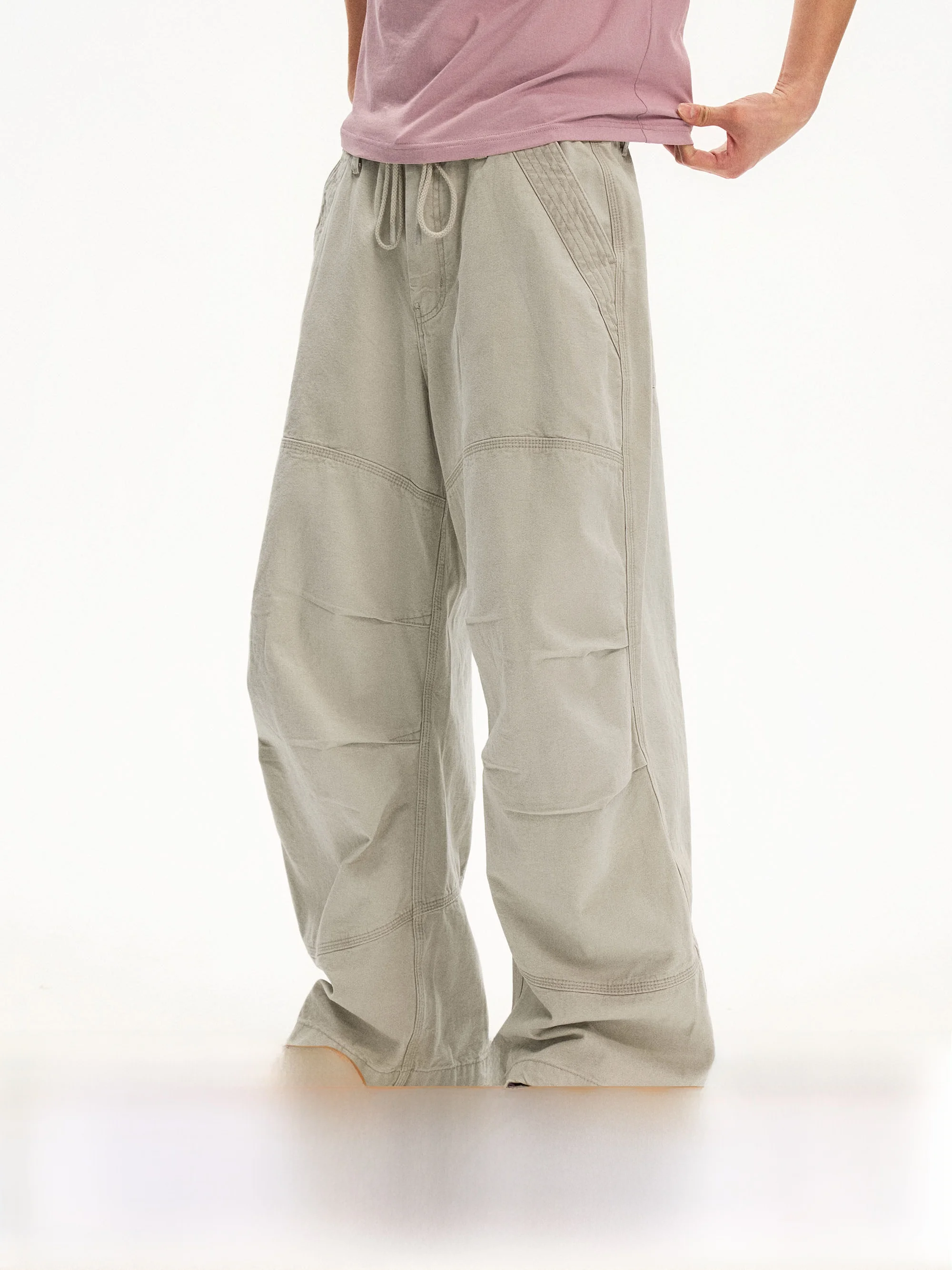 

Monterest Vintage Drawstring Workwear Washed Silhouette Paratrooper Pants Casual Loose Fit Cotton Spring Youth Style