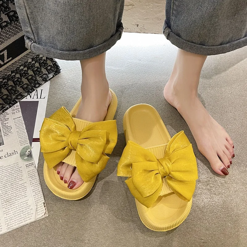 Neue Sommer-Pantoletten mit Rundkopf und Schleife, bequeme, lässige Hausschuhe, modische, elegante, leichte Sandalen mit dicker Sohle für Damen – Detail 11