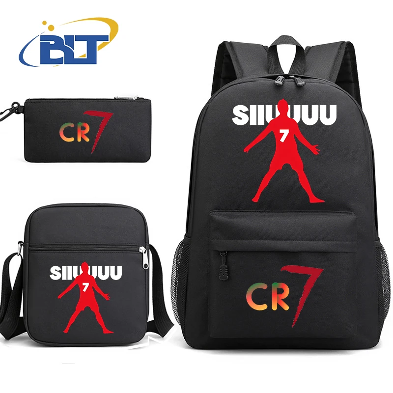 Ronaldo printed backpack set student school bag shoulder bag pencil case 3-piece set kids back-to-school gift