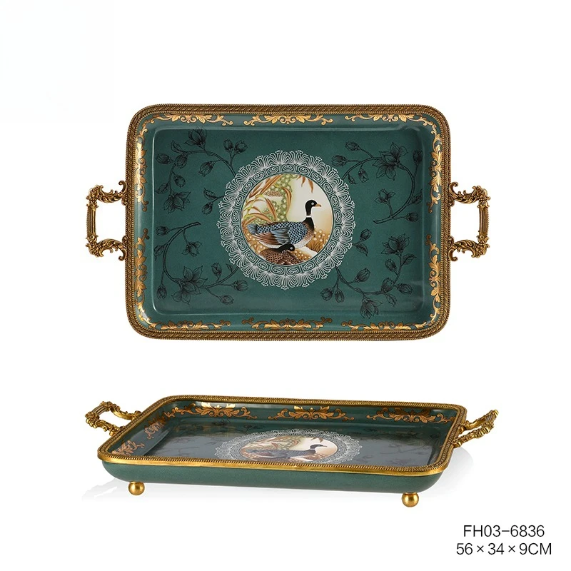 

Retro painted tray Square large-capacity fruit tray Afternoon tea coffee tray Decorative appreciation tray