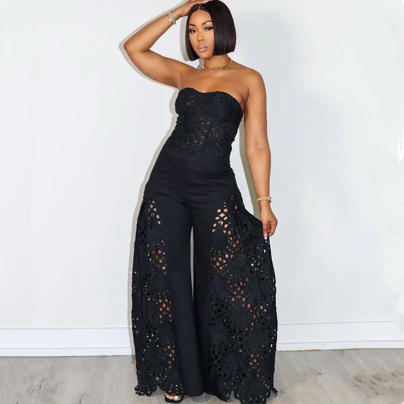 

Сексуальный топ без бретелек с вырезом, брюки, комплект из 2 предметов, женский жилет без рукавов, прямой брючный костюм, женские летние шикарные повседневные комплекты