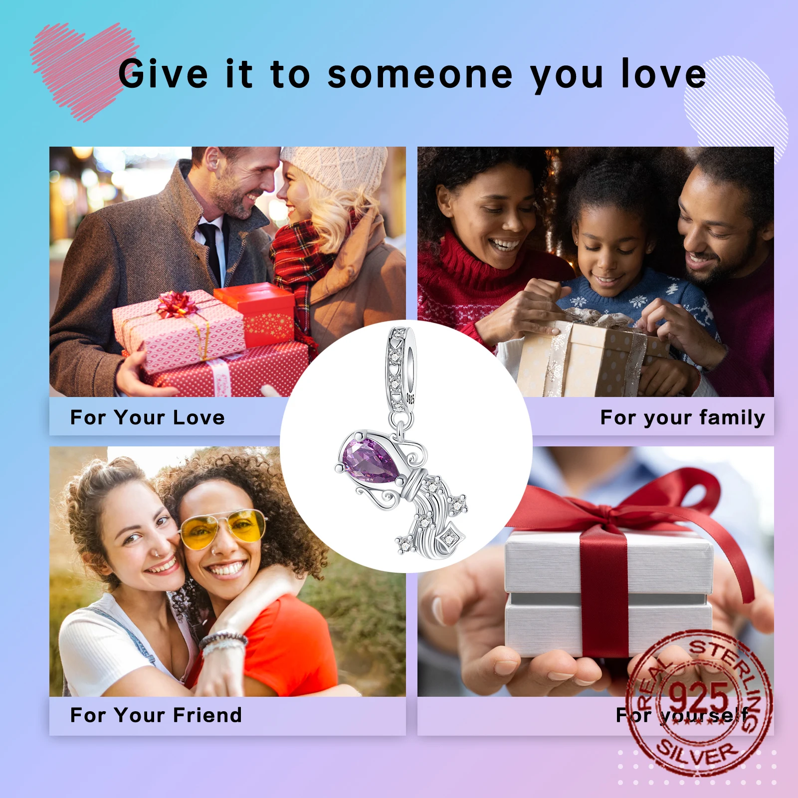 925 فضة 12 الأبراج الدلو الأرجواني دلاية من حجر الزركون سحر صالح الأصلي أساور ساحرة النساء DIY بها بنفسك مجوهرات هدية