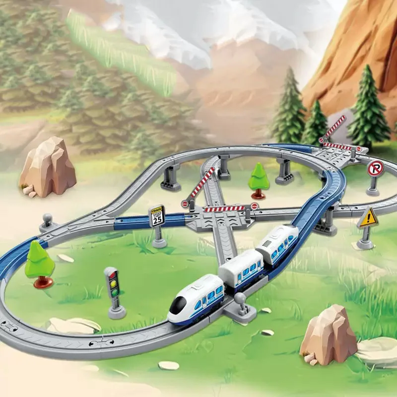 Zestaw zabawek: zmontowany elektryczny pociąg, scena miejska, zmontowany pociąg szybki, tematyczny zestaw edukacyjny, zabawki dla dzieci, prezent urodzinowy
