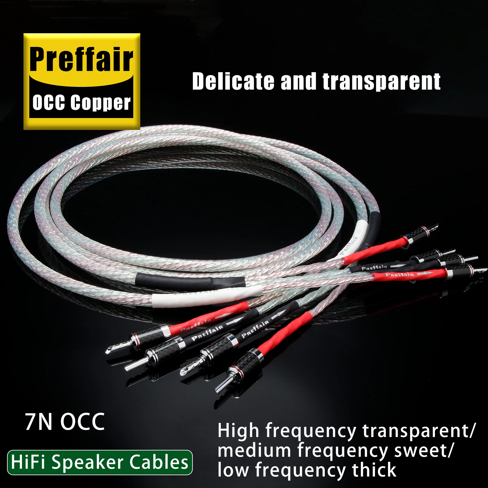 

Pair 7N OCC Silver Plated Speaker Cable Banana to Spade Rhodium Plated Carbon Fiber Connector OCC Speaker Wire for Amplifier