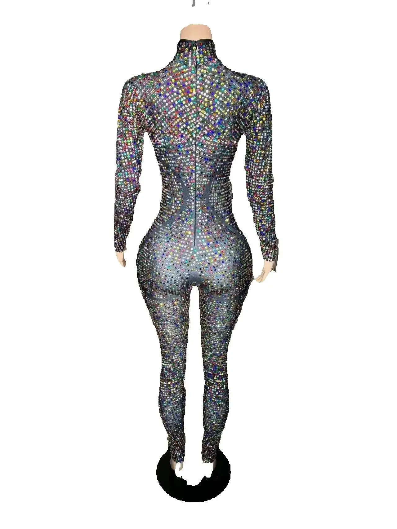 ZD exy manches longues voir à travers les barboteuses en cristal une pièce body strip-teaseuse danseuse exotique justaucorps femmes fête strass