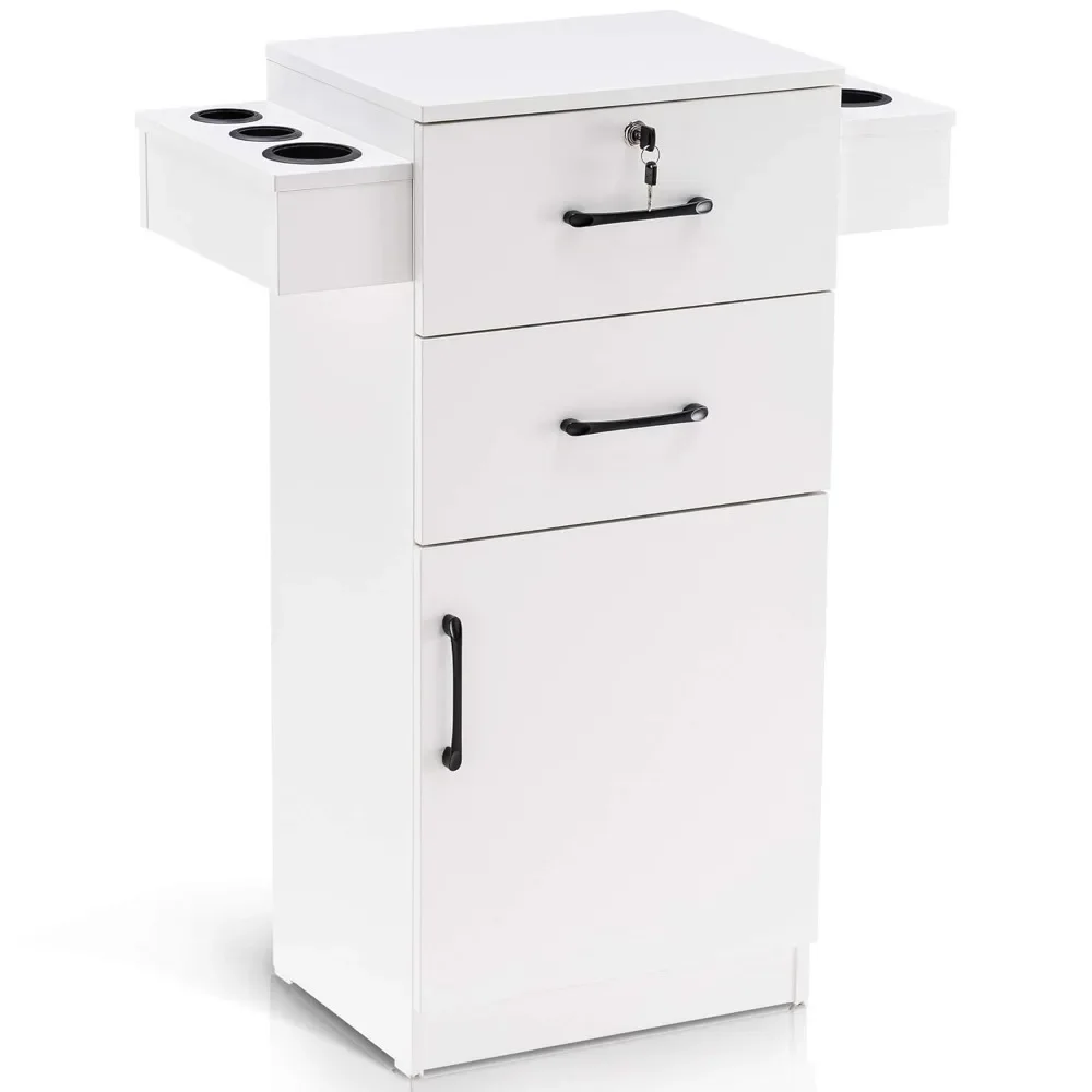 

38"x18"x14" Locking Beauty Salon Storage Cabinet, Barber Styling Station with Nylon Hair Dryer Holder
