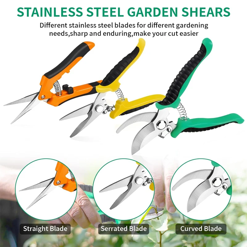 3-piece Stainless Steel Blade Hand-held Trimmer Pruning, Flower Picking, Fruit Picking, Fruit tree Gardening Scissors