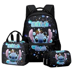 New Disney Cartoon Backpack Set Of 3 Lilo & Stitch Kawaii Stitch Printed Schoolbag Backpack Handbag Pencil Case Gift 3-Piece Set