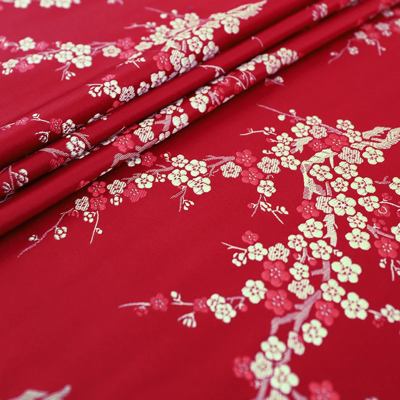 Imitation silk flower-pattern brocade jacquard fabrics red and black For sewing cheongsam bag DIY clothing material