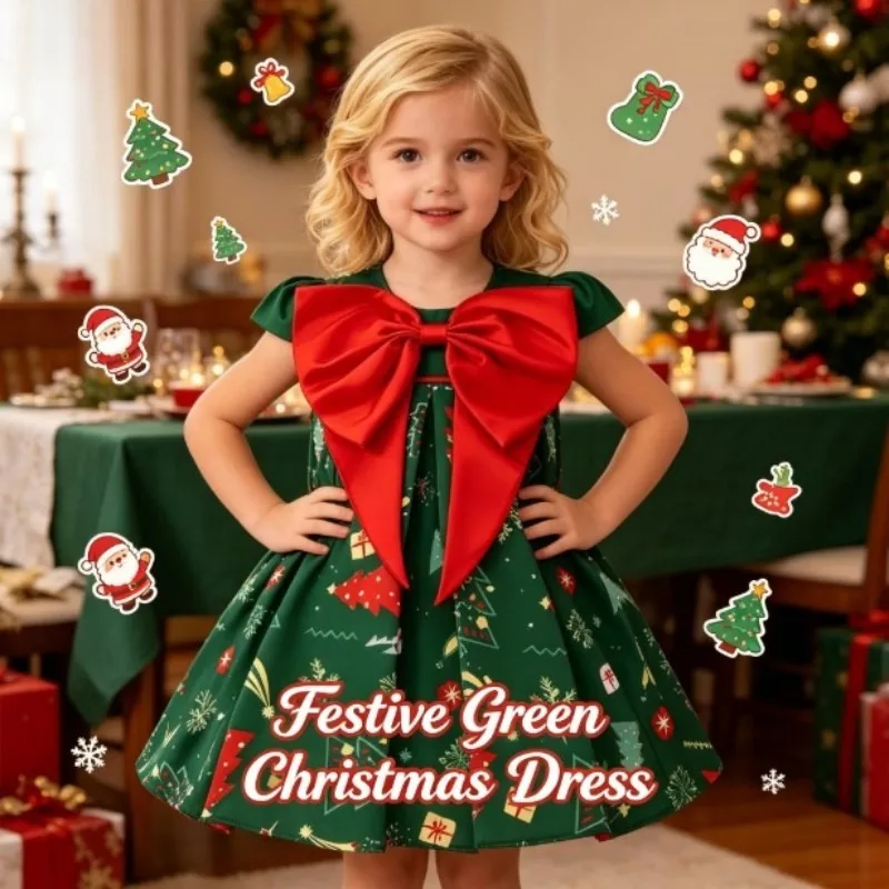 

Christmas Girls Princess Dress Puffy Tutu Skirt Kids Xmas Cosplay Costume Children Festival Performance Birthday Party Outfit