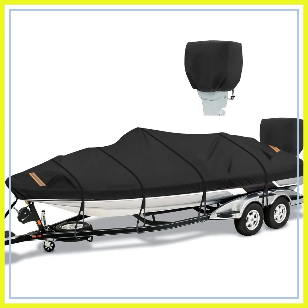 

Boat Cover 17-19 ft 1200D Waterproof with Motor Cover Fits Bass Tracker, V-Hull Tri-Hull, Trailerable with Tightening Strap