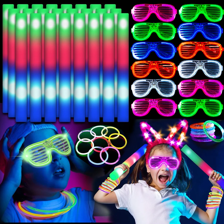 

Led Foam Glow Sticks Light Up Glasses Neon Bracelets Glow in the Dark Party Supplies Birthday Wedding Decoration for Kids Adults