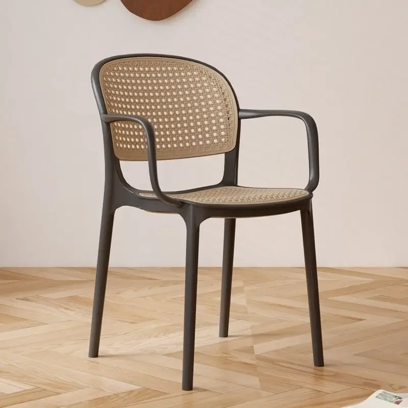 Chair, Rattan Nordic Dining Chair, Household Plastic Stacked Outdoor Internet Celebrity Backrest Chair, Small Apartment Leisure