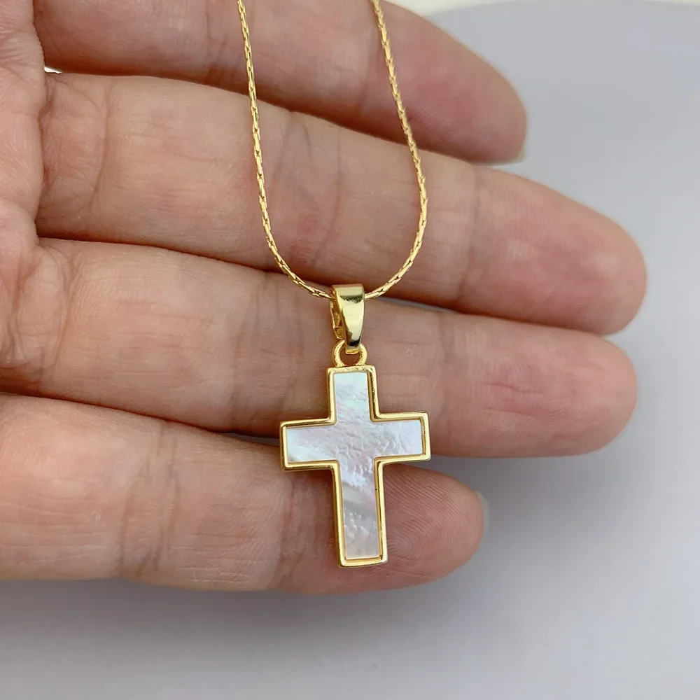 New accessories white mother-of-pearl cross necklace female European personality clavicle chain natural shell pendant jewelry
