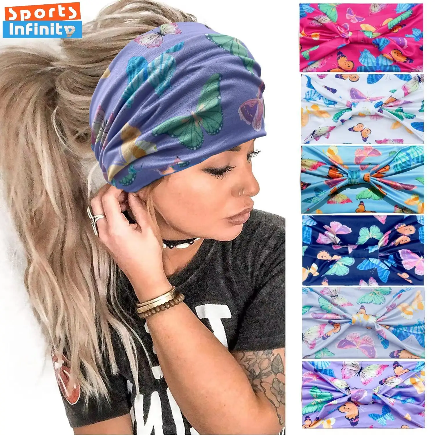 Butterfly Print Sports Headband Women Pilates Yoga Hair Bands Elastic Head Band Sweat Band Running Headband Hair Accessories