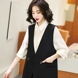 Women Clothing Jackets Fashion Elegant Streetwear Solid Sleeveless Single Breasted Office Chic Vest Vintage Jacket New