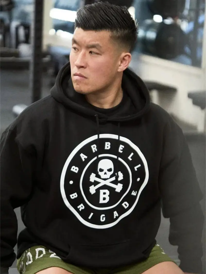 BARBELL BRIGADE Men Gym Hoodies Running Fitness Casual Cotton Hooded Sweatshirts Casual Outdoor Training Sports Pullover Hoodie