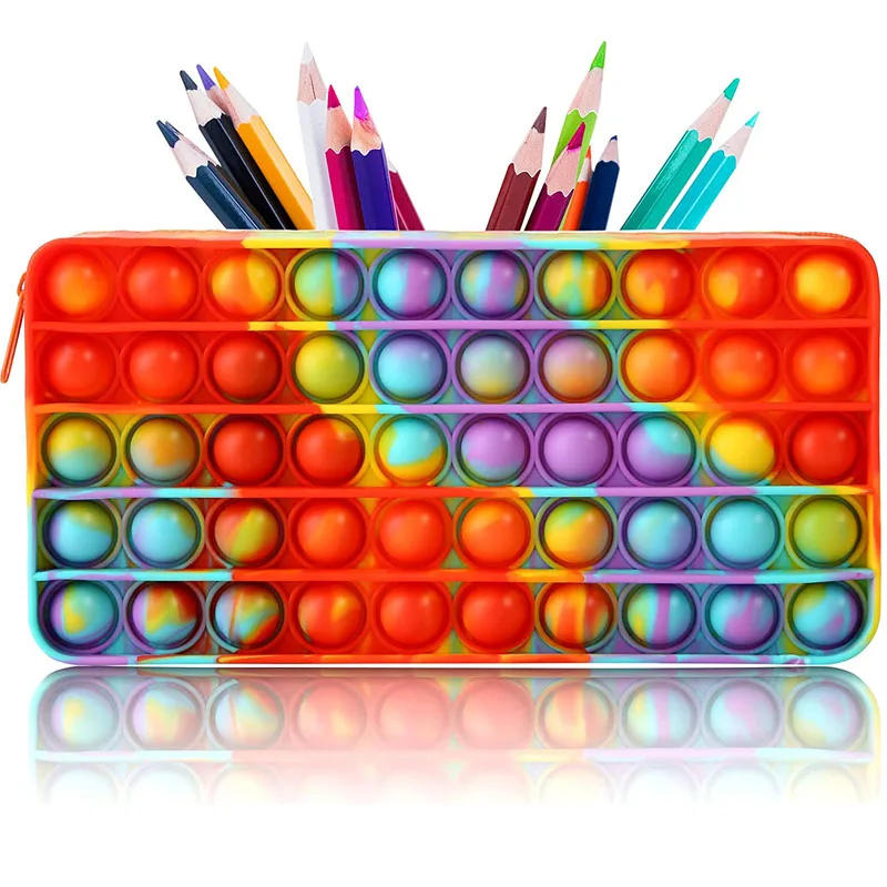 Rainbow Kids Silicone Pencil Case Sensory Autism Fidget Toys School Supplies Regalos Cumpleaños Niños Para Invitados