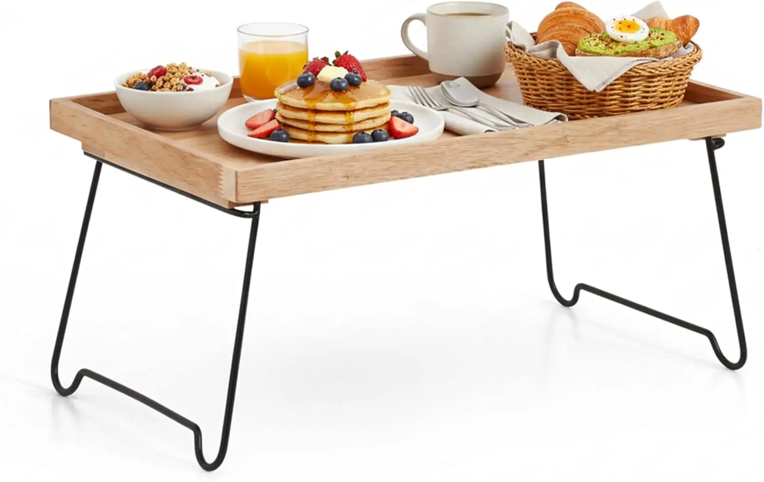 

Rubberwood Serving Tray with Foldable Legs – Minimal Scandinavian Bed Tray for Eating, Snacks, Reading & Laptop Use