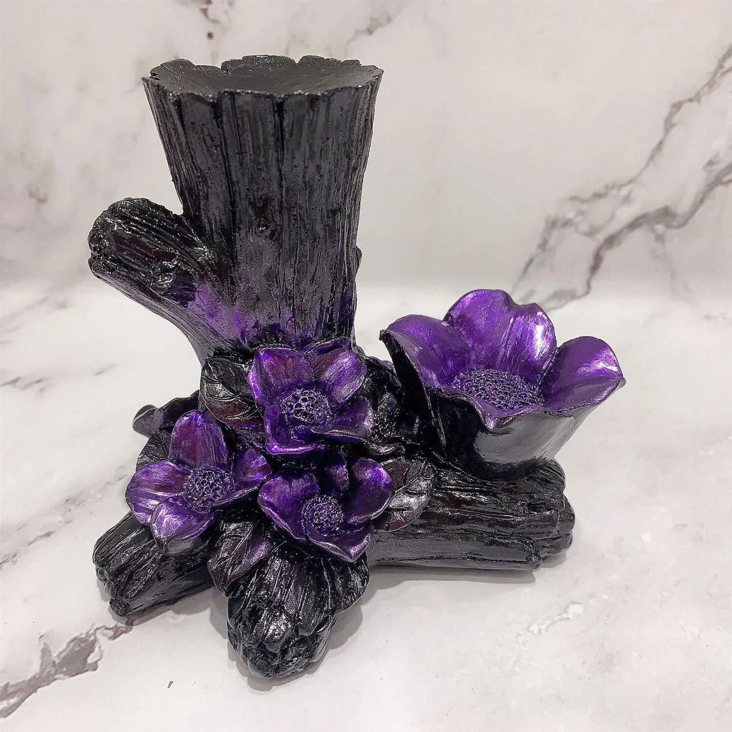 Natural crystal mineral ball tree stump flower resin display stand for home decoration