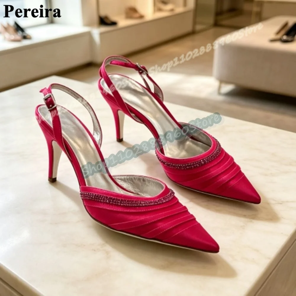 Slingback Rose Red Pointy Party Sandals Thin High Heel Shoes For Women Back Strap Pointed Toe 2026 Fashion Zapatos Para Mujer