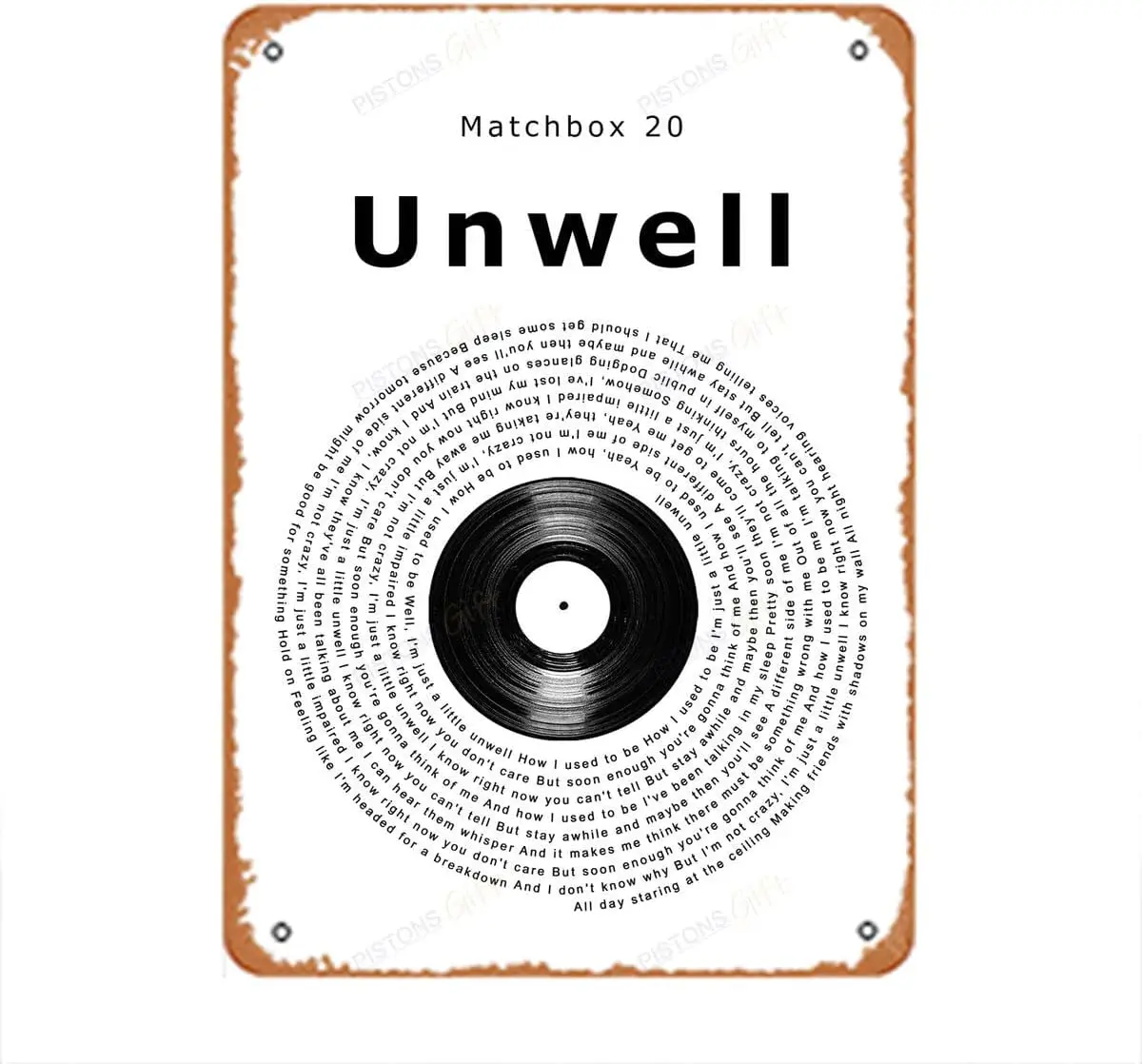 Matchbox 20 Unwell Vinyl Record Song Lyric Music Poster Print funny Retro metal tin sign for Bars Garage Cafes Club bathroom roo