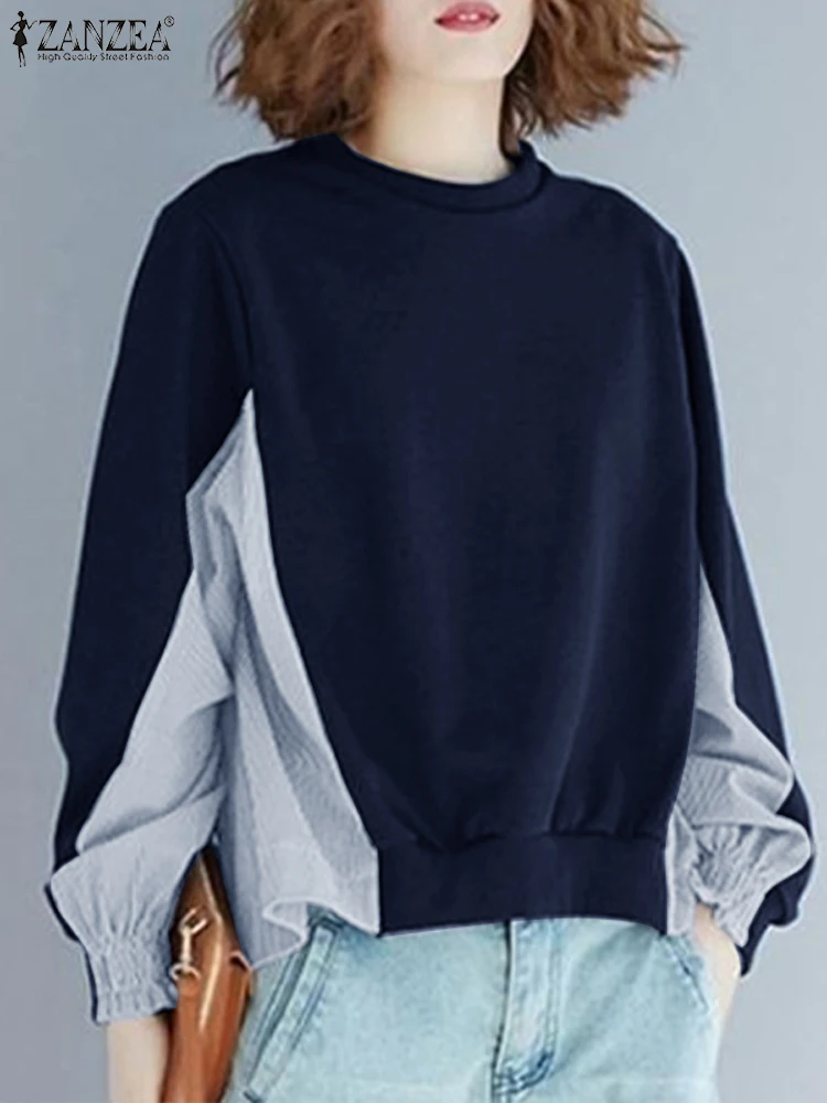 

ZANZEA Women Colorblock Sweatshirts Casual Long Sleeve O-Neck Hoodies 2024 Autumn Oversized Pullovers Holiday Daily Jumpers