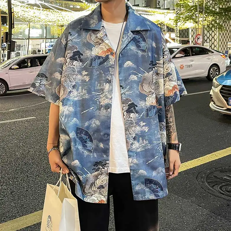 Summer Men's Short Sleeve Printed Shirts  Beach Shirts Casual Fashion Tee Shirt  Couple Tops