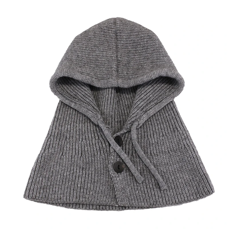 Fashion Knitted Wool Hooded Wearable Blanket Ladies Collar Set Of Warm Baseball Cap Solid Color One-piece Pullover Hat