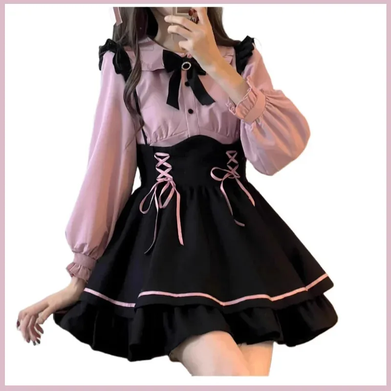 

Japanese Street Fashion Style JK Uniform Gothic Lolita Dress Elegant Long Sleeve Sweet Tops Shirt Woman Sexy Cute Daily Suit