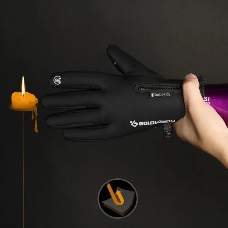 New Zipper Full Finger Gloves Waterproof Touch Screen Cycling Motorcycle Riding Gloves Winter Sports Accessories