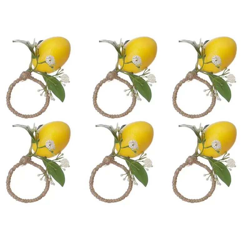 ABPP Lemon Napkin Rings Set Of 6 Lemon Vine Leaf Napkin Holders for Dining Table Decor Banquet Wedding Birthday Christmas A
