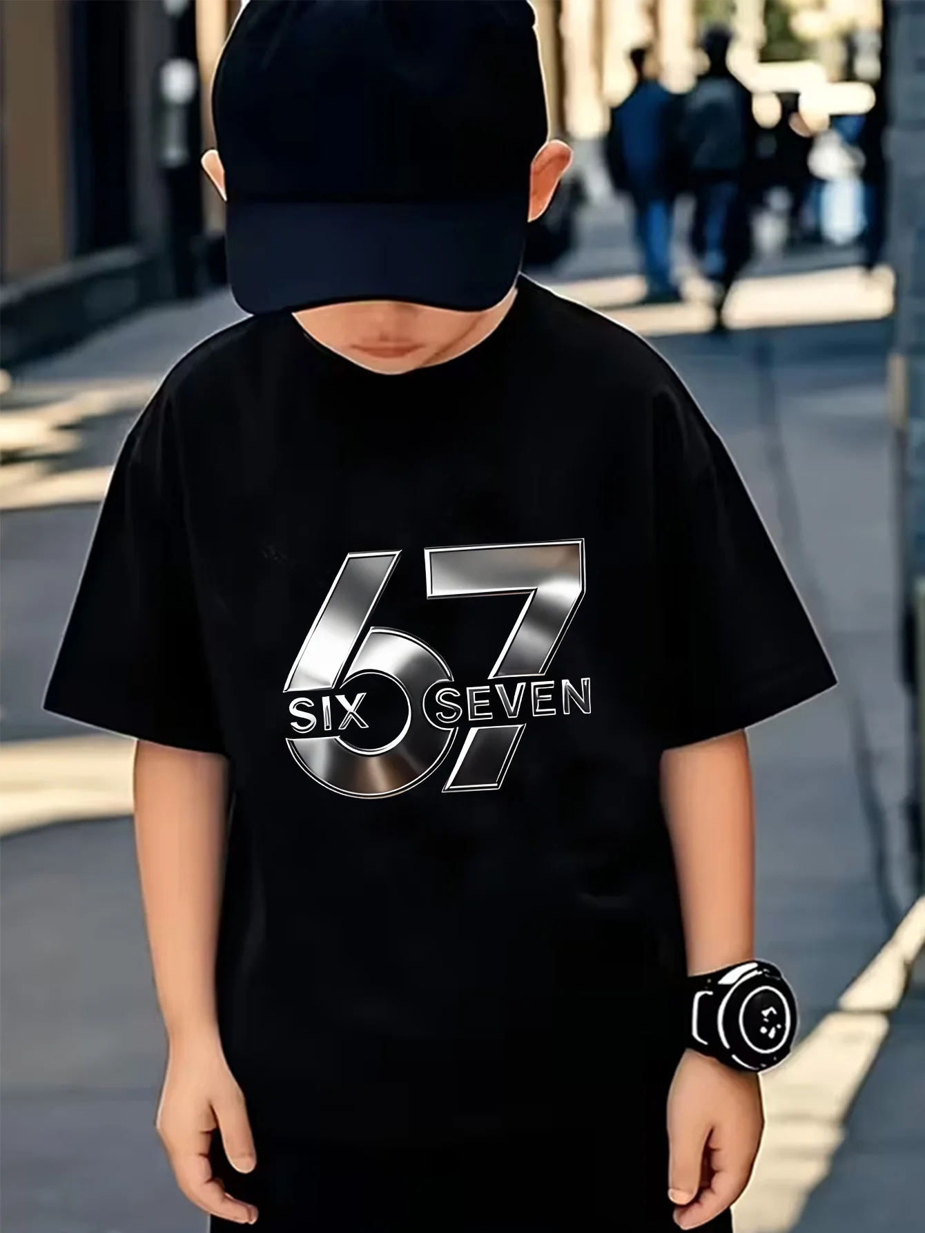 Children's Metallic Texture 67 Digital Six Seven Print Short-Sleeved T-Shirt.Stylish,Casual Comfortable Boys And Girls