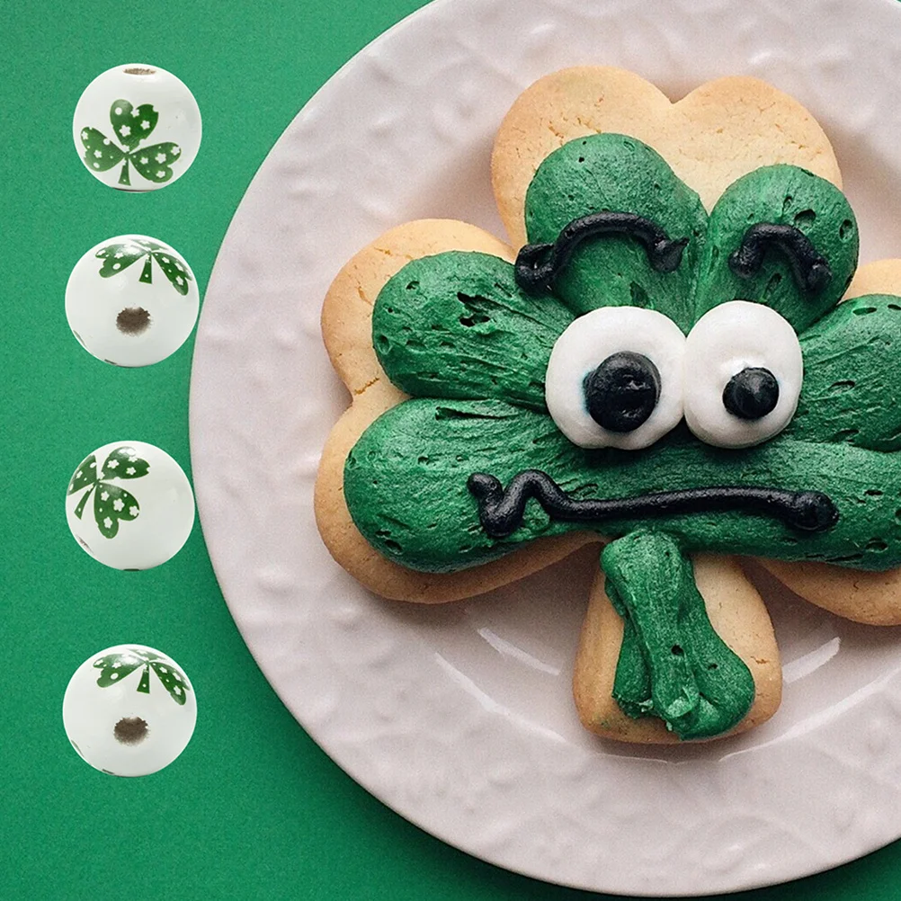 100Pcs Wooden Beads Pattern DIY Accessories Jewelry Making Supplies Smooth Polished Surface Craft Bracelets Pendant