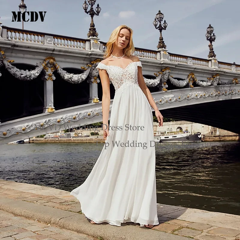 

MCDV 2025 Custom Lace A Line Wedding Dresses for Women Plus Size Off Shoulder Beach Boho Elegant Simple Bride Gown