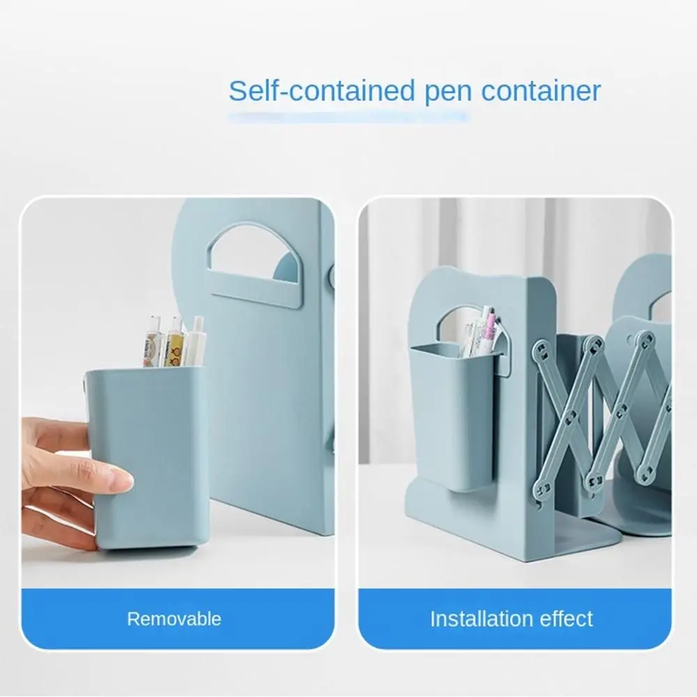 with Pen Holder Retractable Bookends Fixed Book Clip Save Space Adjustable Bookshelf Stationery Simple Divider Book Stand