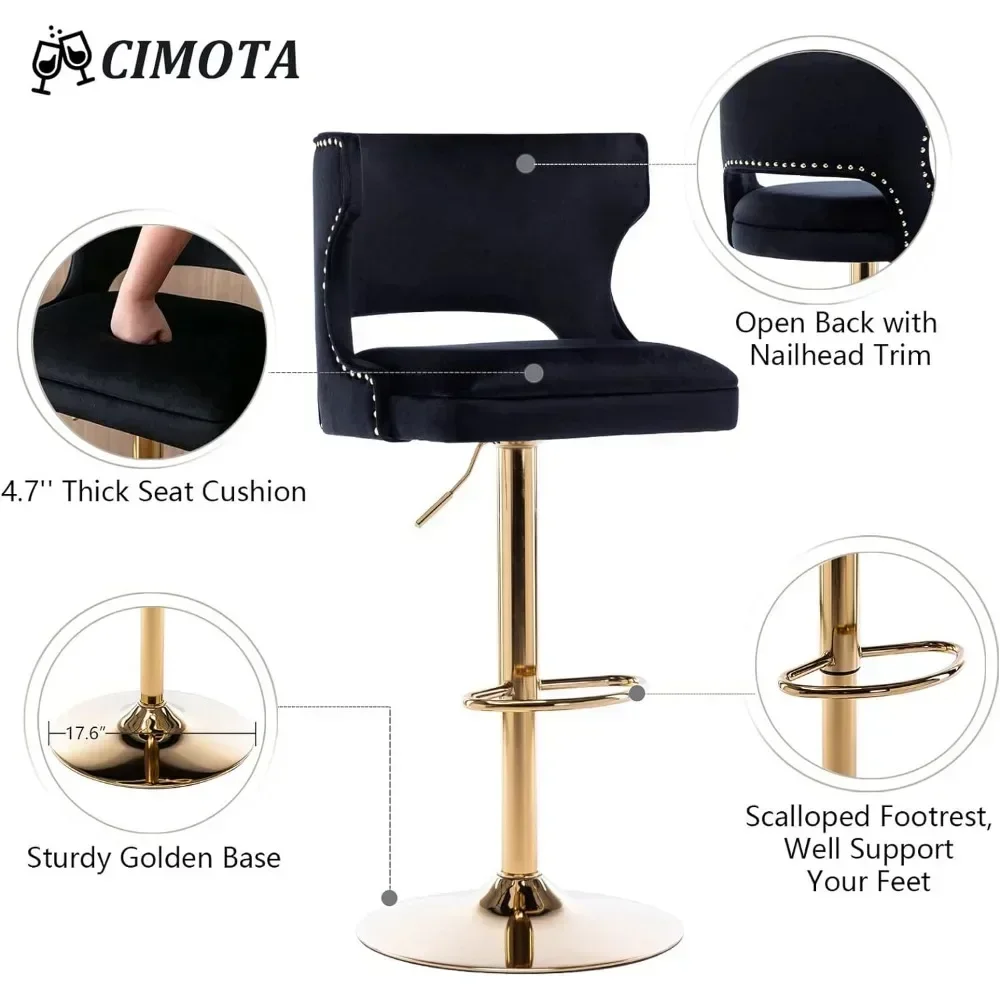 Drehbare Barhocker، 4er-Set، Hühenverstellbare Thekenhocker، Moderner Samt-Barhocker Mit Offener uodenlehne