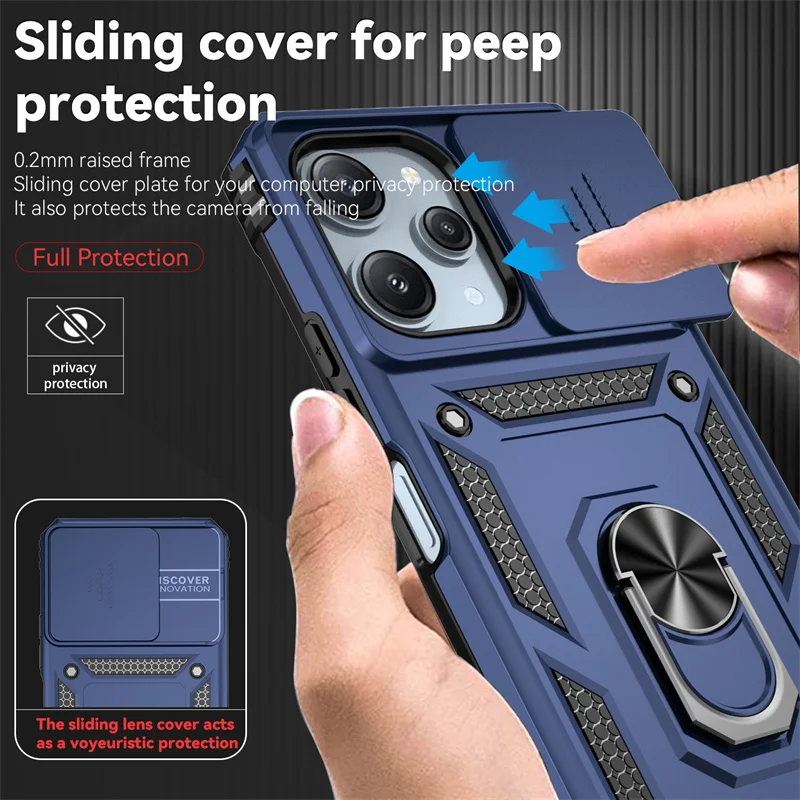 Voor Xiaomi Redmi 12 4G Case Slide Camera Bescherm Armor Telefoon Case Voor Redmi 12 Redmi 12 4G magneet Houder Ring Achterkant Redmi 12