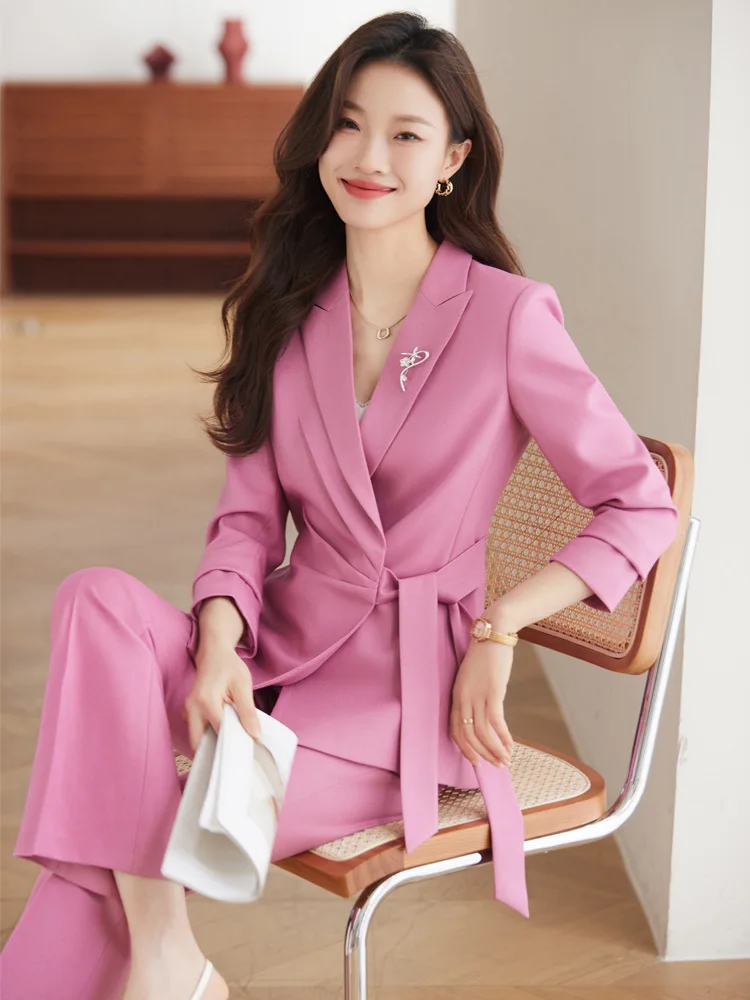 Pink Suit Women's Spring and Autumn2024New Business Suit Dignified Goddess Fan Gao End Host Formal Suit