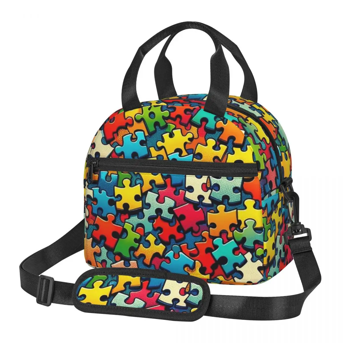 

Термосумка для обедов с принтом в виде разноцветных элементов пазла для осведомленности о аутизме, для школы, для хранения бенто-боксов и пищевых контейнеров, термосумка-холодильник